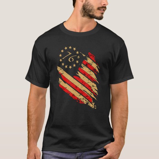 ヴィンテージアメリカ動揺して国旗1776愛国心4t tシャツ (正面)