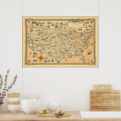 ヴィンテージアメリカ合衆国の地図 ポスター (キッチン)