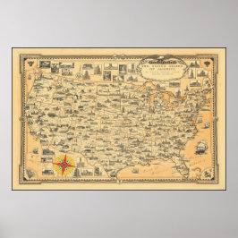 ヴィンテージアメリカ合衆国の地図 ポスター