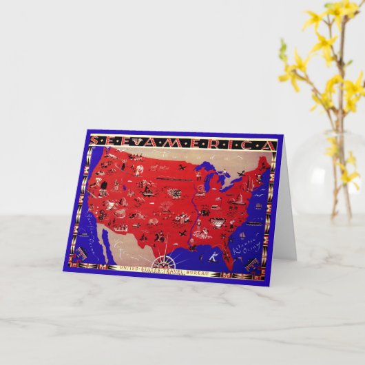 ヴィンテージアメリカ合衆国旅行局地図 カード (黄色い花)