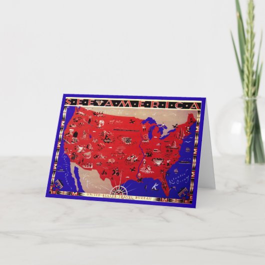 ヴィンテージアメリカ合衆国旅行局地図 カード (正面)