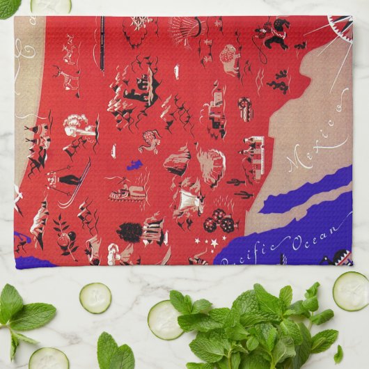 ヴィンテージアメリカ合衆国旅行局地図 キッチンタオル (折り畳み)