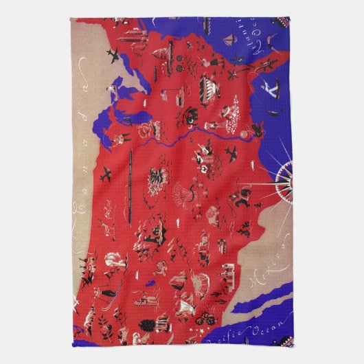 ヴィンテージアメリカ合衆国旅行局地図 キッチンタオル (縦)