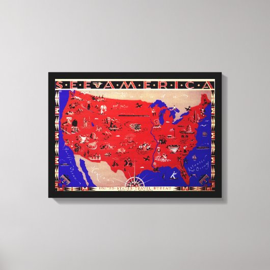 ヴィンテージアメリカ合衆国旅行局地図 キャンバスプリント (正面)