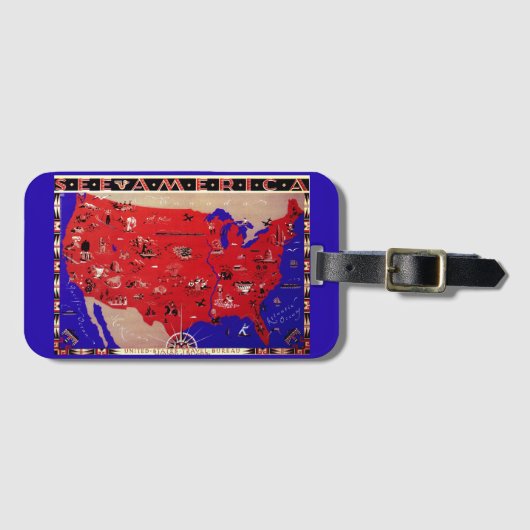 ヴィンテージアメリカ合衆国旅行局地図 ラゲッジタグ (正面横)