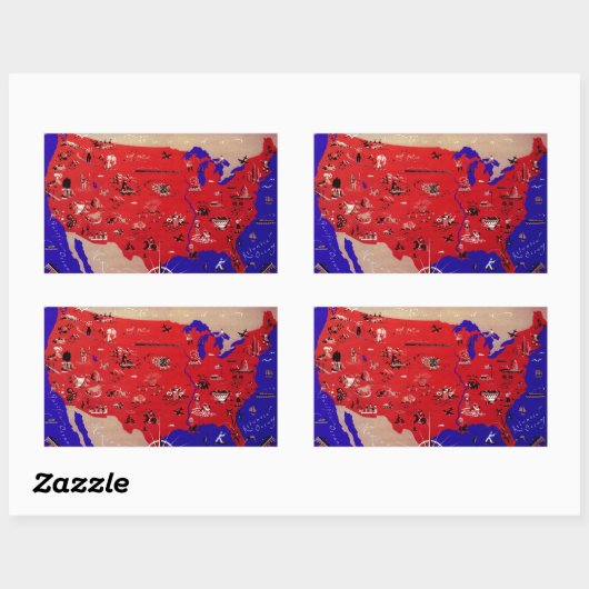 ヴィンテージアメリカ合衆国旅行局地図 長方形シール (シート)