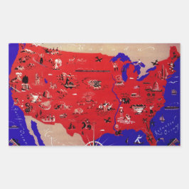 ヴィンテージアメリカ合衆国旅行局地図 長方形シール