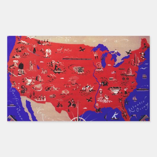 ヴィンテージアメリカ合衆国旅行局地図 長方形シール (正面)