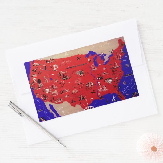 ヴィンテージアメリカ合衆国旅行局地図 長方形シール (封筒)