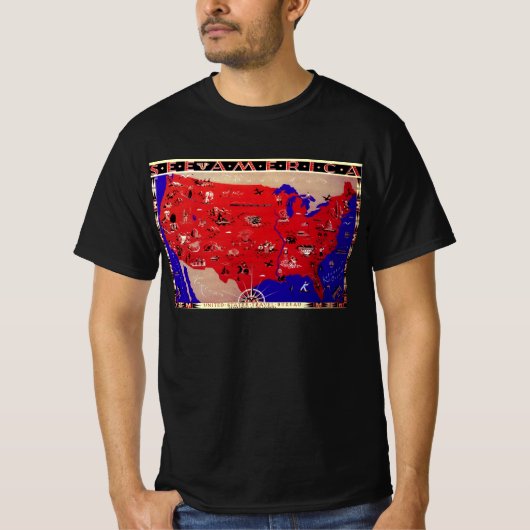 ヴィンテージアメリカ合衆国旅行局地図 Tシャツ (正面)