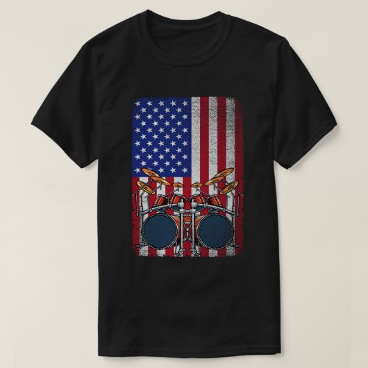 ヴィンテージアメリカ国旗おもしろいのドラマーミュージシャン Tシャツ (デザイン正面)