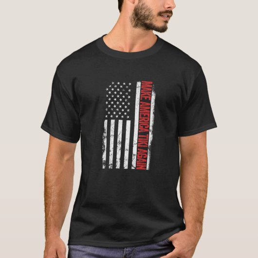 ヴィンテージアメリカ国旗が再びアメリカのティキをPにする Tシャツ (正面)