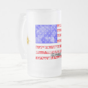 ヴィンテージアメリカ国旗とスターバスト&レースフェイク付き フロストグラスビールジョッキ