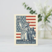 ヴィンテージアメリカ国旗と自由の女神 ポストカード (スタンド正面)