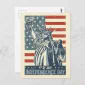 ヴィンテージアメリカ国旗と自由の女神 ポストカード (正面/裏面)