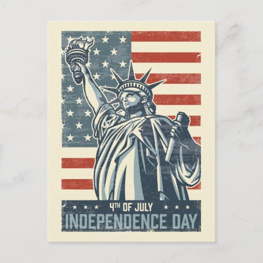 ヴィンテージアメリカ国旗と自由の女神 ポストカード (正面)