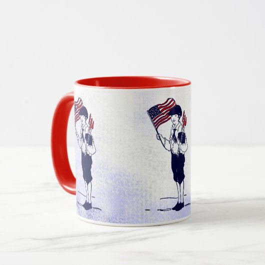 ヴィンテージアメリカ国旗と花火ボーイ愛国的なマグカップ マグカップ (正面左)