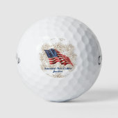 ヴィンテージアメリカ国旗と金ゴールドグリッター花火 ゴルフボール (正面)