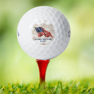 ヴィンテージアメリカ国旗と金ゴールドグリッター花火 ゴルフボール
