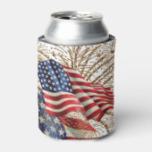 ヴィンテージアメリカ国旗と7月4日花火 缶クーラー (缶正面)