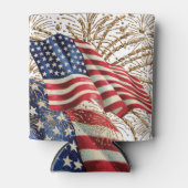 ヴィンテージアメリカ国旗と7月4日花火 缶クーラー (正面)