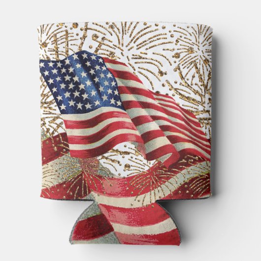 ヴィンテージアメリカ国旗と7月4日花火 缶クーラー (裏面)