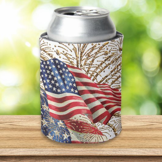ヴィンテージアメリカ国旗と7月4日花火 缶クーラー