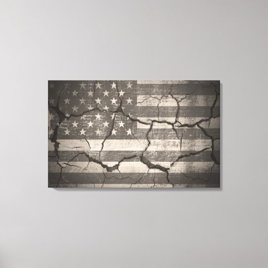 ヴィンテージアメリカ国旗のひび割れ壁 キャンバスプリント (正面)