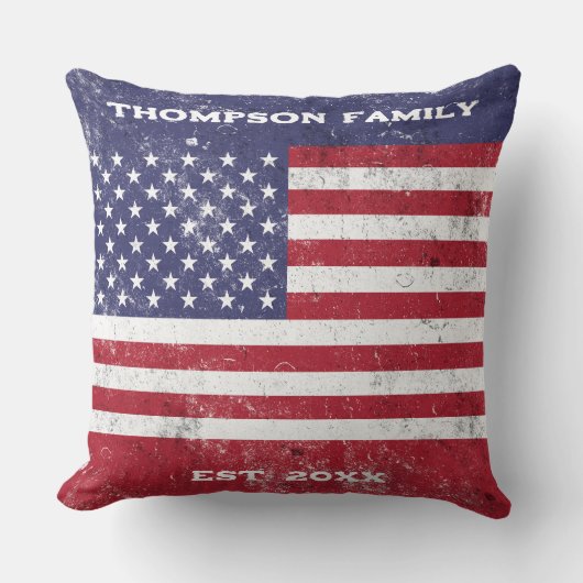 ヴィンテージアメリカ国旗のアメリカ赤白青一家 クッション (正面)