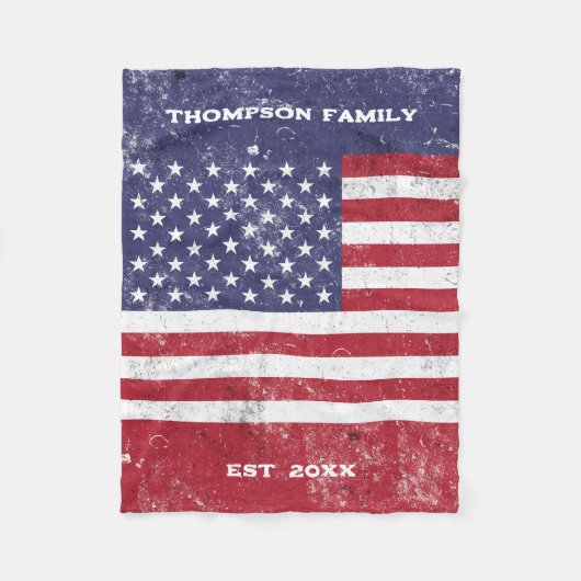 ヴィンテージアメリカ国旗のアメリカ赤白青一家 フリースブランケット (正面)