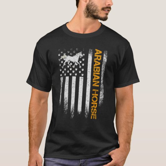 ヴィンテージアメリカ国旗のアラビおもしろいア馬の乗り Tシャツ (正面)