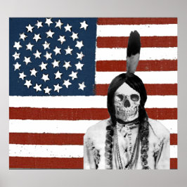 ヴィンテージアメリカ国旗のインディアンスカルポスター ポスター