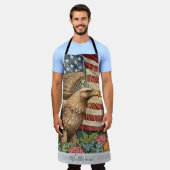 ヴィンテージアメリカ国旗のエプロン、イーグル、シェフキッチン エプロン (着用した状態)
