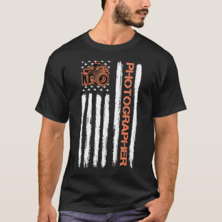 ヴィンテージアメリカ国旗のカメラフォトグラファー Tシャツ