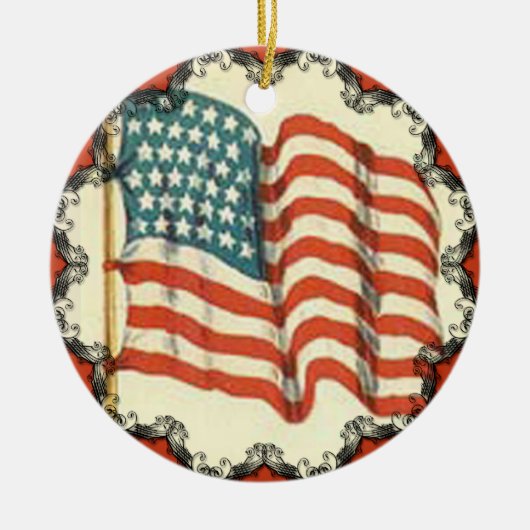 ヴィンテージアメリカ国旗のクリスマスオーナメント セラミックオーナメント (正面)