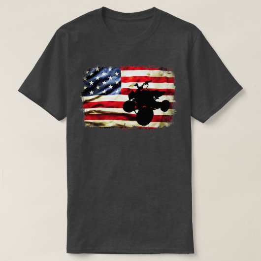 ヴィンテージアメリカ国旗のクワッドバイク4ホイールオールター Tシャツ (デザイン正面)