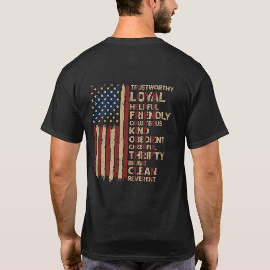 ヴィンテージアメリカ国旗のスカウト法 Tシャツ (裏面)