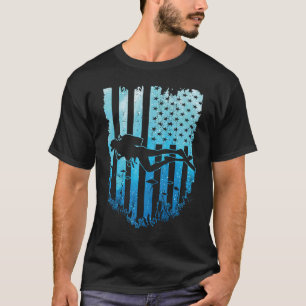 ヴィンテージアメリカ国旗のスキューバダイビングダイバー Tシャツ