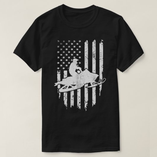 ヴィンテージアメリカ国旗のスノーモービル乗り Tシャツ (デザイン正面)