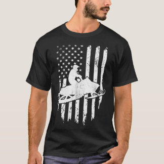 ヴィンテージアメリカ国旗のスノーモービル乗り Tシャツ