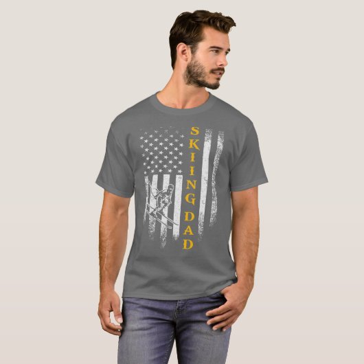 ヴィンテージアメリカ国旗のス誇りを持ったキーパパスキーヤー Tシャツ (正面フル)