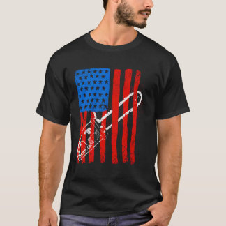 ヴィンテージアメリカ国旗のチェーンソーかわいい木おもしろい工ログ Tシャツ