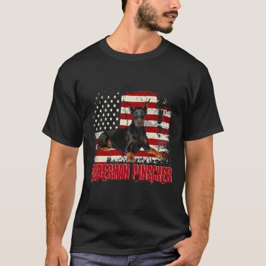 ヴィンテージアメリカ国旗のドバーマン Tシャツ (正面)