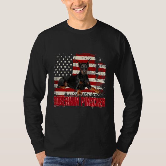 ヴィンテージアメリカ国旗のドバーマン Tシャツ (正面)