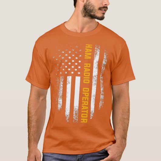 ヴィンテージアメリカ国旗のハム無線操縦士 Tシャツ (正面)