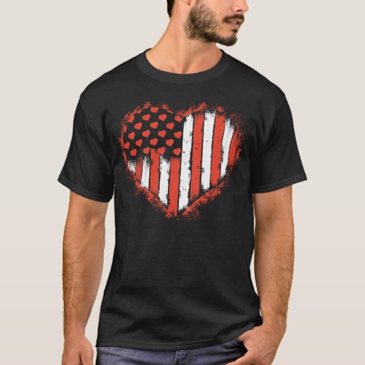 ヴィンテージアメリカ国旗のハート Tシャツ (正面)