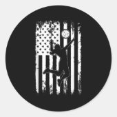 ヴィンテージアメリカ国旗のバレーボール選手チームS ラウンドシール (正面)