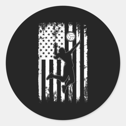 ヴィンテージアメリカ国旗のバレーボール選手チームS ラウンドシール (正面)