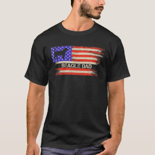 ヴィンテージアメリカ国旗のビーグルドッグパパシルエット Tシャツ
