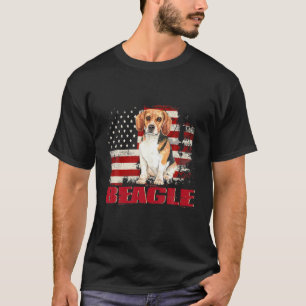 ヴィンテージアメリカ国旗のビーグル犬の恋人 Tシャツ